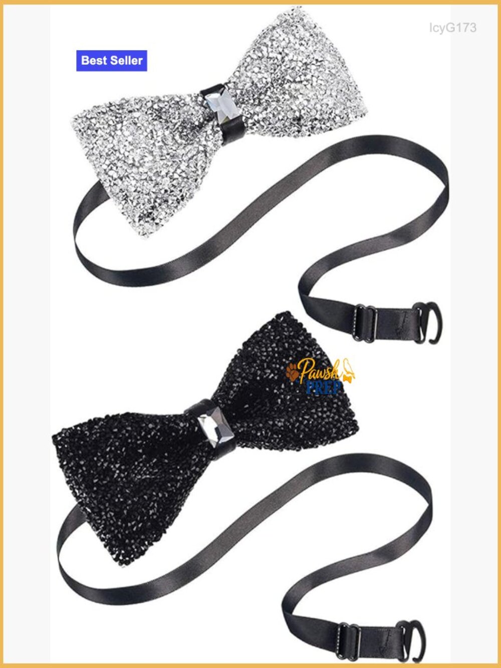 Men's Rhinestone Pre-Tied Bow Ties, Adjustable Strap, 2-Piece Set for Formal